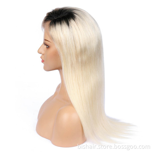 BIS Wholesale 28 30 Inch Brazilian 1B 613 Blonde Ombre Straight Lace Front Human Hair Wigs 4x4 Transparent Lace Frontal Wigs